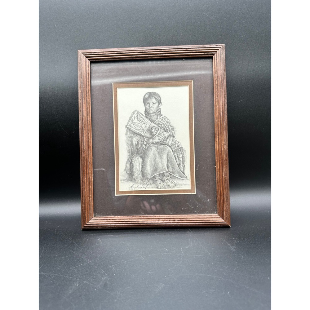 Native‎ American Girl Cradleboard Doll Signed Beverly Print Framed Art